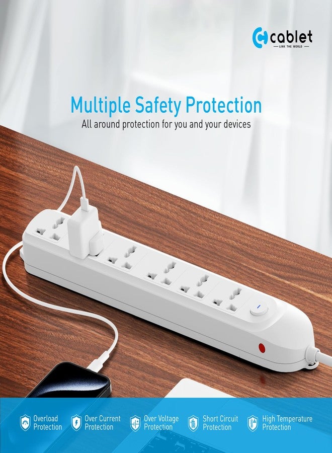 Cablet Extension Board 1500W 6A | 6 Universal Multi Plug Sockets with Surge Protector, Overload Protection, 1.8M Heavy Duty Cord, LED Indicator Master Switch, Spike Guard Power Strip for Home & Office - Image 3